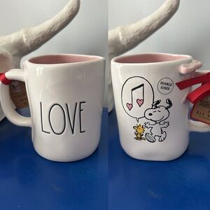Rae Dunn Peanuts Snoopy Woodstock Dancing Love Double Sided Mug